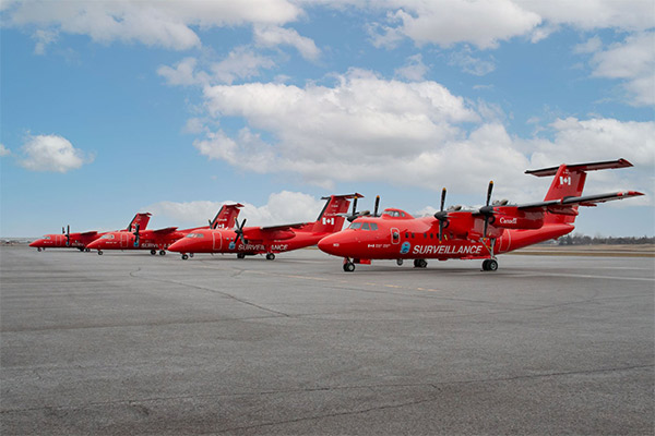 Avions du PNSA stationnés côte à côte à un aérodrome, à Moncton, au N.-B.
